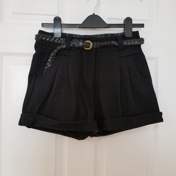 Korean Brand Black Winter Shorts Cuffed Shorts with braided belt Dress shorts - Picture 7 of 8